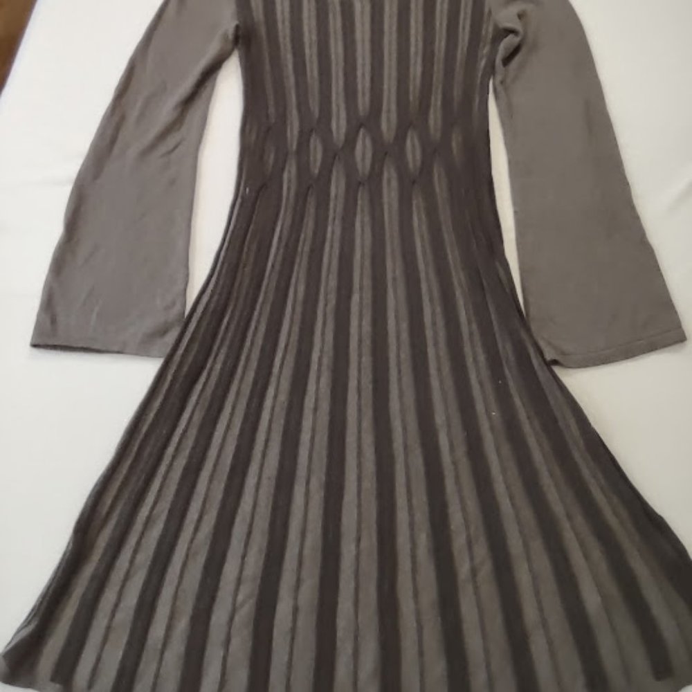 STYLE CO, CASUAL SWEATER DRESS GATHERED GEOMETRIC PATTERN AT WAIST, FLARE SKIRT